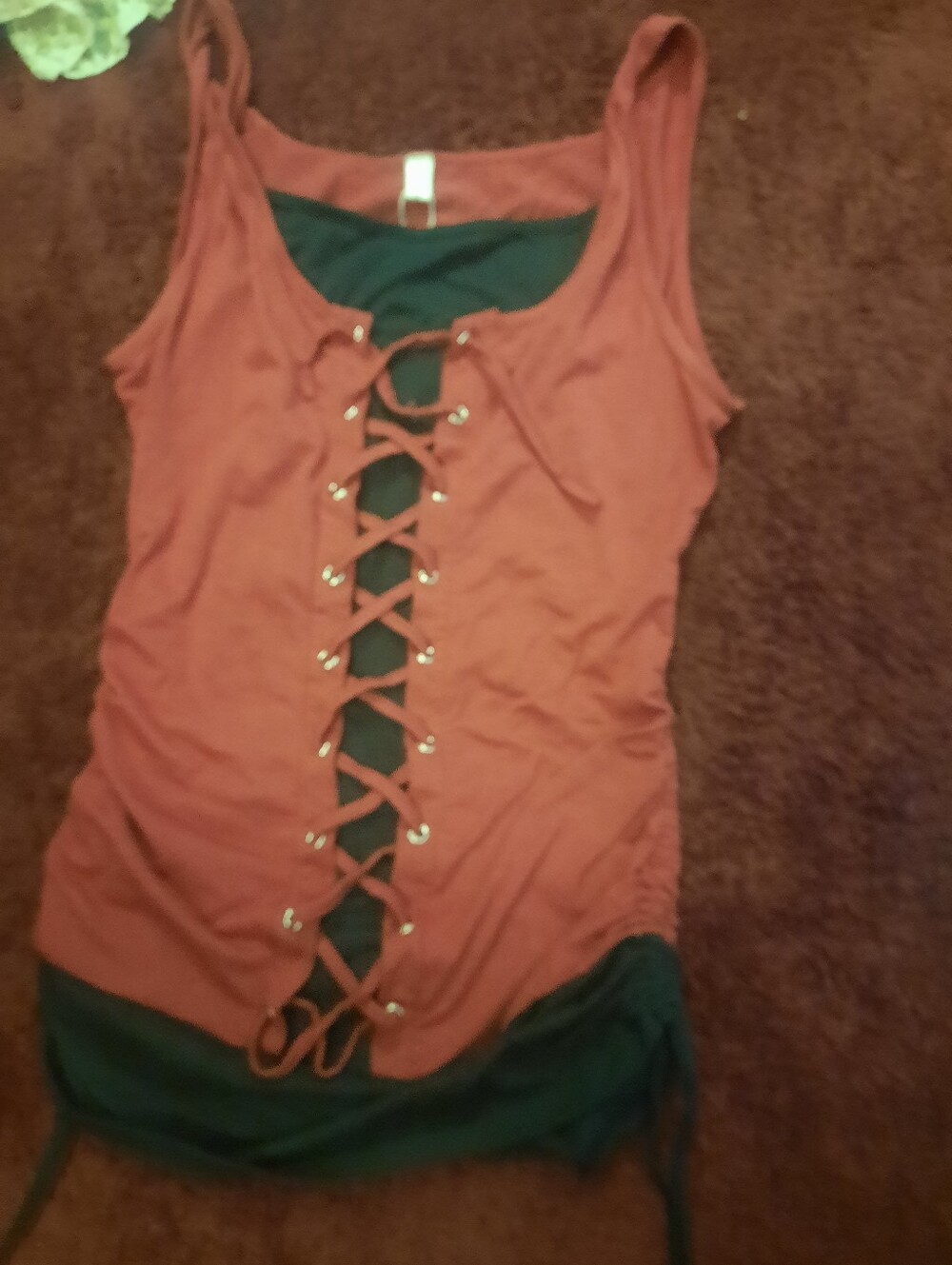 Kids One-Piece Lace-Up Swimsuit in Rust and Teal
